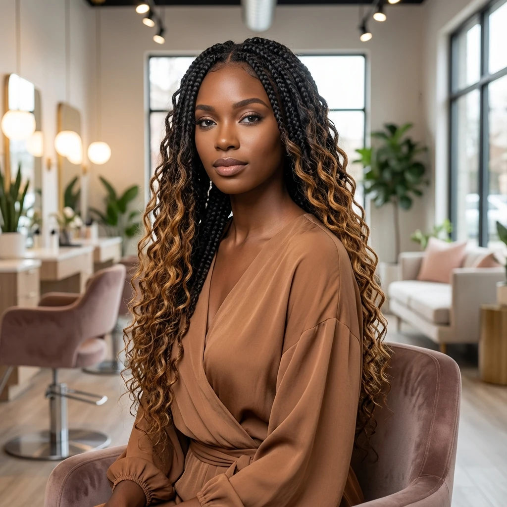 Bohemian braids with curly ends - Holly Springs hair braiding